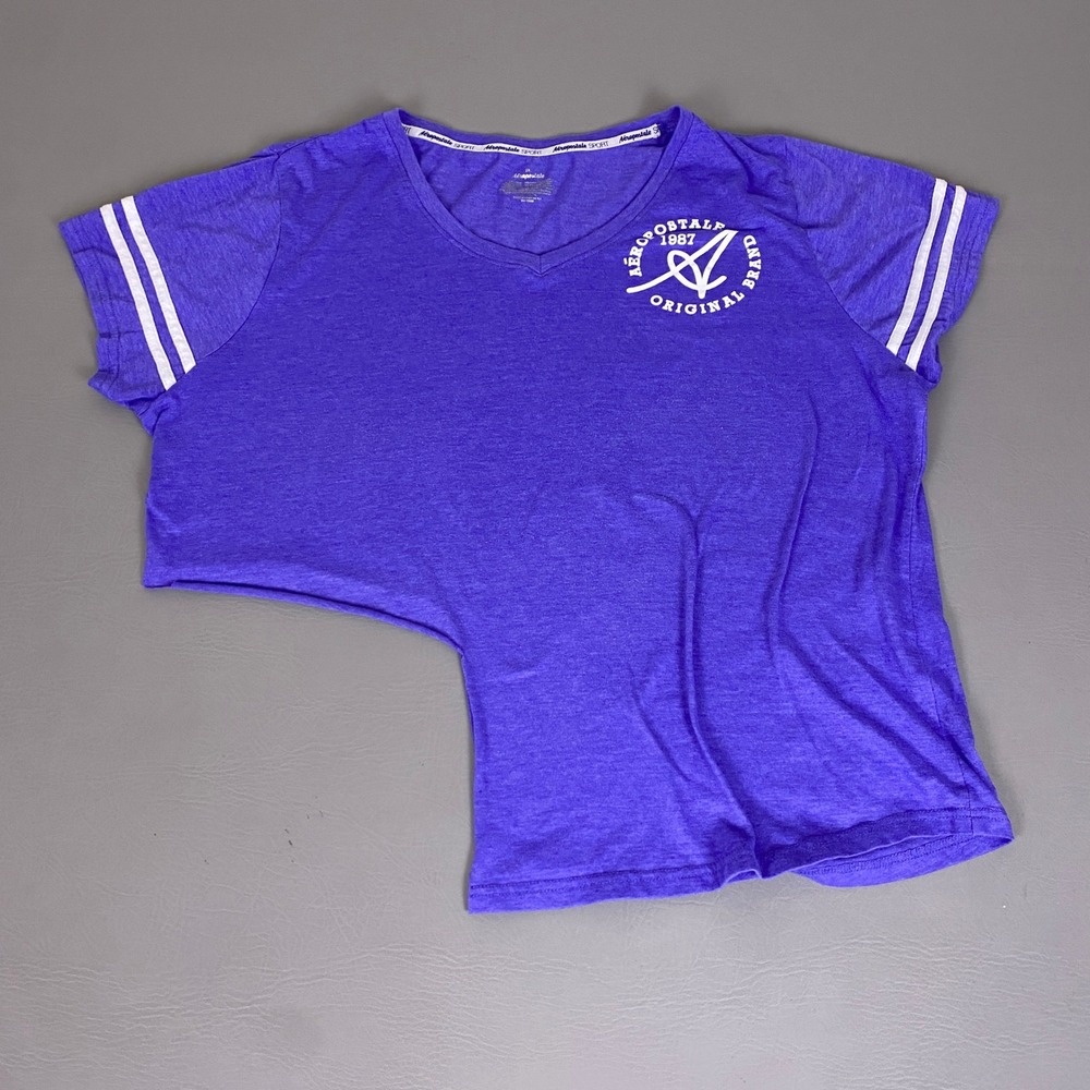 Aeropostale Sport T-Shirt Cut Out Womens 3X Purple Graphic V-Neck Varsity Stripe